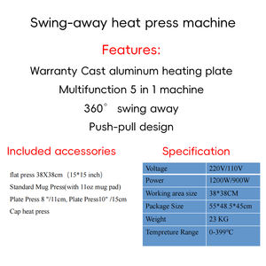 EF-HP1(5) Multi Purpose 5 in 1 38*38cm Swing Away Heat Press Machine for T Shirts Caps Mugs with Precise Temperature Control - Product Image 2