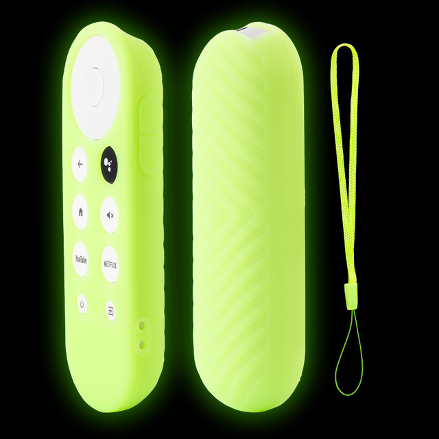 Fluorescent Green & Blue Remote Control Protective Sleeve Durable Silicone Google TV Remote Control Case with Hanging Rope
