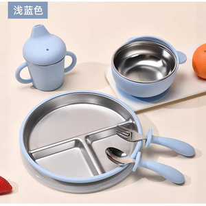 Ensemble de vaisselle en acier inoxydable pour bébé, avec bol, assiette, fourchette, cuillère, tasse à bec, 6 pièces, pour l'alimentation des nourrissons de 0 à 12 mois - Product Image 3