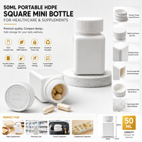 Botol obat plastik, kotak mewah HDPE putih portabel 50ml Mini suplemen kalsium kesehatan kosong dengan tutup sekrup