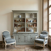 P1804-C Bibliothèque de style français à deux compartiments, petite, en bois massif, blanche, antique, meuble de maison pour grand salon ou chambre