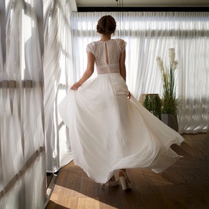 Vestido <span class=keywords><strong>de</strong></span> <span class=keywords><strong>Novia</strong></span> Retro <span class=keywords><strong>de</strong></span> Manga Corta con Encaje, Primavera-Verano, Largo hasta el Suelo, <span class=keywords><strong>de</strong></span> Chifón, Simple <span class=keywords><strong>y</strong></span> Elegante - Product Image 2
