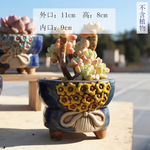 Pot à succulentes moderne en céramique émaillée à large ouverture avec trou de drainage respirant - Product Image 5