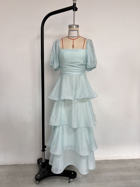 Women's Summer Boho Midi Short Puff Sleeve Flowy Tiered Beach Vacation Long Dresses