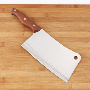 Yangjiang Stainless Steel Meat Cleaver 20cm Blade Red Oak Handle Kitchen Knife Household Use - Product Image 1