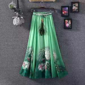 2019 été bohème Floral en mousseline de soie imprimé jupe femmes nouvelle grande balançoire fée Style respirant naturel pour les vacances vêtements de plage - Product Image 4