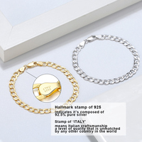 Bracelet chaîne cubaine à maillons diamantés en argent sterling 925 italien massif de 3 mm, fait main, RINNTIN SB123, pour homme et femme