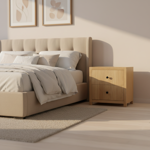 Mid Century Wood Nightstands with <strong>Rattan</strong> Weaving Drawer <strong>Bedside</strong> <strong>Table</strong> with Wood Legs for Bedroom - Product Image 5
