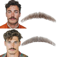 Kostum cosplay lucu rambut palsu pria bergaya retro, rambut asli Remy Brazil buatan tangan LONGFOR, janggut dan kumis realistis, bernapas, ringan, diikat dengan renda.