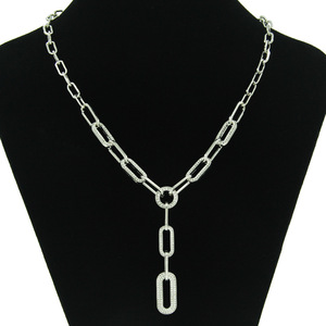 Collier long en forme de Y géométrique au design unique, plaqué argent, style hip-hop, simple, rétro, pour femmes, bijoux tendance - Product Image 1