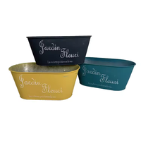 Jardinière ovale en fer galvanisé imprimé lettres françaises, pot de fleurs en métal multicolore en forme de bac, décoration de jardin de ferme