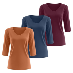 Camiseta de Mujer de Manga Larga con Cuello Redondo, Elástica y Acanalada, Estilo Casual Básico - Product Image 1