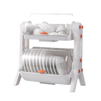 Égouttoir de rangement double couche en plastique avec couvercle anti-poussière, organisateur de comptoir peu encombrant, autoportant et mobile pour vaisselle et assiettes