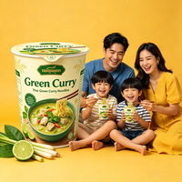 Nouilles Udon Riches et Crémeuses au Goût de Curry Vert Thaï, au Lait de Coco Aromatique, en Blé Dur, Cuites, Faible Teneur en Sodium, Emballage Boîte/Gobelet/Vrac