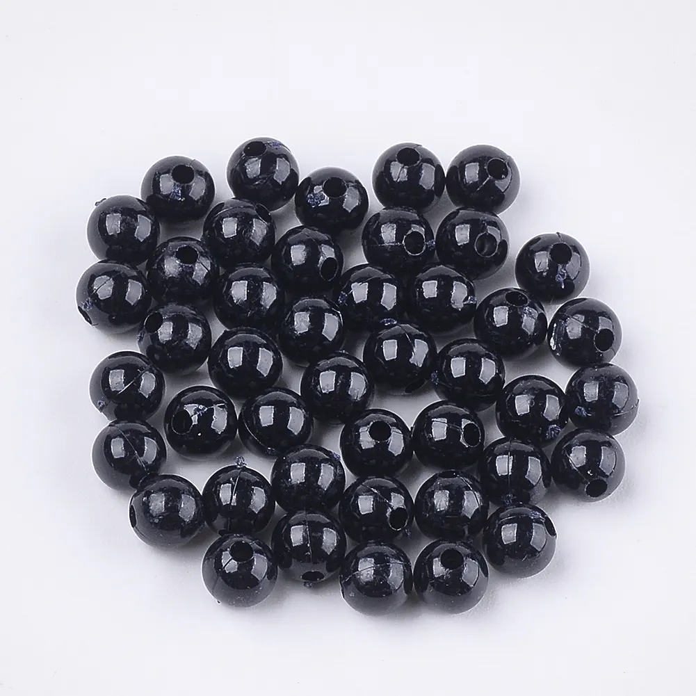 Cuentas Pandahall de plástico opaco negro redondo de 6mm