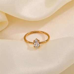 Personalized Princess Cut Zircon Finger <b>Ring</b> Gold Plated Stainless Steel with <b>Crystal</b> Fashion Jewelry for Women - Product Image 6