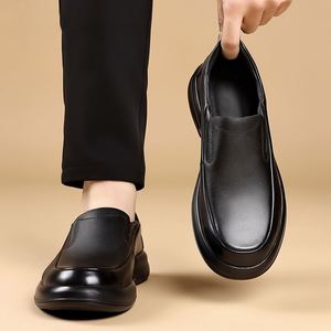 Nouvelles baskets en cuir de vachette respirantes pour hommes, chaussures plates de haute qualité pour le bureau, mocassins noirs à enfiler en cuir véritable, marque tendance - Product Image 3
