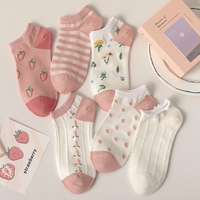 Chaussettes de Sport en coton rose pour adolescentes, motif Floral, dessin animé, fruits, pour femmes, nouvelle collection
