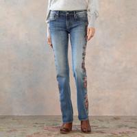Jeans bootcut pour femme, broderie de roses, couleur vintage, personnalisez votre nom de marque