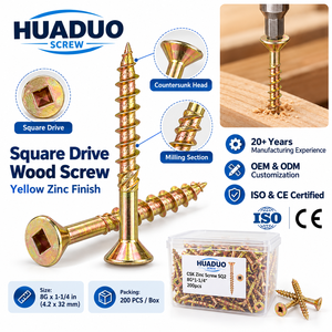方头木螺钉 # 8 8G M4.2 X 32MM 1-1/4 英寸黄色镀锌沉头螺丝 200 颗/盒 OEM 供应 - Product Image 1