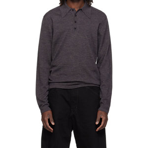 OEM Wholesale Factory Supplier Breathable Soft Knit <b>Thermal</b> Shirts Gray Long Sleeve <b>Wool</b> Blend Polo Shirts - Product Image 1