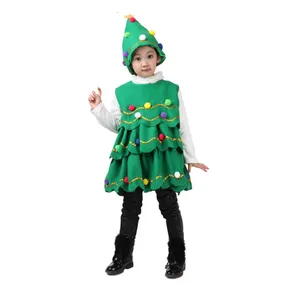 Kostum Pohon Natal Anak Perempuan, Rok Pendek dengan Topi, Kostum Pohon Natal, Pakaian Dansa Penampilan Cantik Baru untuk Anak Perempuan
