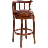 Tabouret de bar traditionnel en bois avec siège et dossier en cuir, design moderne, pivotant à 360 degrés, réglable, pour usage commercial