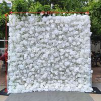 Produit le plus populaire de DKB, panneau de fleurs artificielles, rose blanche et gypsophile, toile de fond murale de fleurs artificielles, 8 pieds x 8 pieds