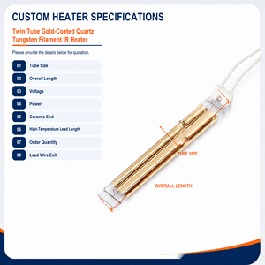 Émetteur infrarouge à quartz à ondes courtes, halogène tungstène, à double tube, plaqué or, pour machine de soufflage de préformes PET à <span class=keywords><strong>chauffage</strong></span> focalisé - Product Image 5