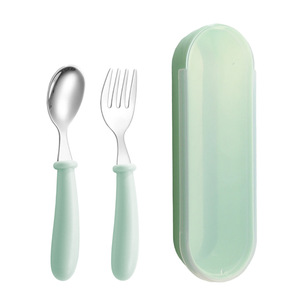 Juego de cubiertos de acero inoxidable 304, tenedor y cuchara de dibujos animados para niños, cuchara para comer para bebés, tenedor para postre, cuchara portátil para alimentación. - Product Image 5