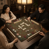 Tapis de Mahjong Zen Émeraude, Design Artistique Botanique Vintage, Surface en Tissu Technologique Ultra Lisse, Résistant aux Taches, Insonorisant, Facile à Nettoyer