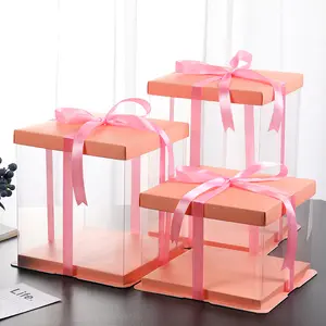 Scatola di torta all'ingrosso di scatole da asporto per torta rosa di design carino multiplo