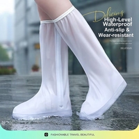 Couvre-chaussures imperméables réutilisables en PVC à tige haute, semelle antidérapante épaissie, surchaussures de pluie pour les voyages en plein air et le camping