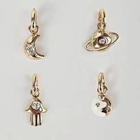 Vente en gros de breloques en laiton personnalisées DIY pour la fabrication de bijoux pendentif lune planète en zircon tendance avec chaîne à maillons en forme de cœur