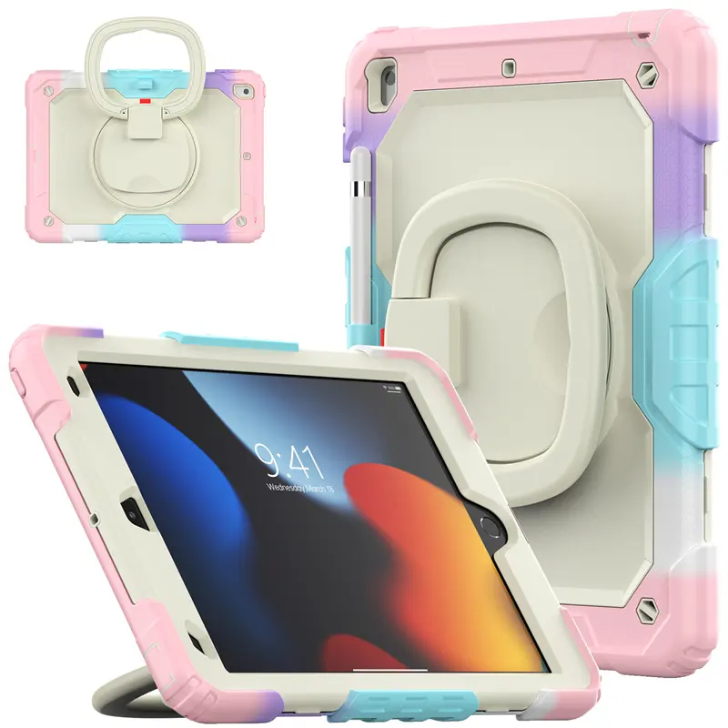 Capa de silicone para tablet infantil com alça de ombro para iPad 7/8/9 Gen 10.2", capa camuflada com rotação de 360 graus, proteção de corpo inteiro