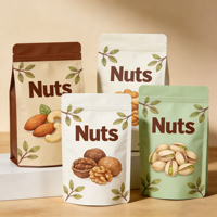 Sachet d'emballage pour noix en PET à quatre soudures, qualité alimentaire, hermétique, pour chaînes de cafés, fabriqué par un producteur industriel