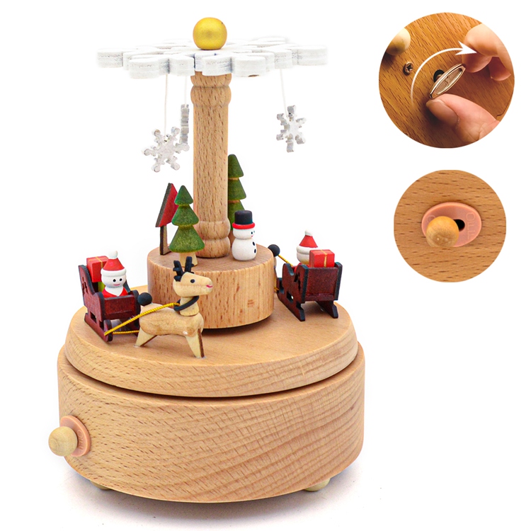 52705024 Boîte à musique de Noël carrée avec flocon de neige rotatif