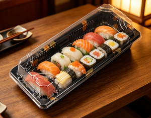 Emballage alimentaire de luxe rectangulaire doré à emporter, de qualité alimentaire, imprimé japonais, pour sushis et sandwichs, en matériaux recyclés, avec couvercle en PET - Product Image 5