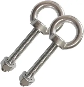 M10 Stainless Steel 3/8"x2.75" Heavy Duty Shoulder Eye Bolts with Washer and Nuts Muti-Function for Indoor Outdoor