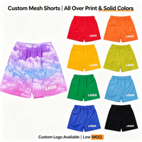 Shorts de basketball personnalisés pour hommes en maille respirante Spandex/Polyester avec logo imprimé par transfert thermique sur le devant et cordon de serrage OEM/ODM
