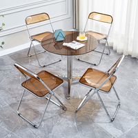 Chaise pliante en cristal, filet de maille, rouge, style minimaliste moderne, base en acier inoxydable, verre transparent, table basse
