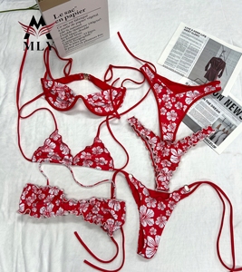 Custom High Quality Recycled Swimwear Stretch <strong>Micro</strong> Halter <strong>Bikini</strong> With Accessories Bandeau Two Piece Triangle <strong>Thong</strong> Swimsuit - Product Image 5