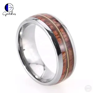 Gentdes Jewelry Custom High Polished Tungsten Guitar String Men Rings For Wedding Wood Silver Tungsten Wedding Band