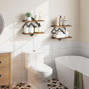 Étagère murale double couche en acier et bois, <span class=keywords><strong>design</strong></span> industriel, pour salon, cuisine, salle de bain, présentoir à bijoux, anniversaire - Product Image 2
