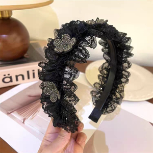 Diadema de Encaje Negro con Flores, Diseño Exclusivo y Popular, Estilo Vintage de Lujo Ligero, Diademas para Mujer, Joyería de Moda - Product Image 2