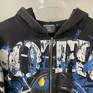 เสื้อฮู้ดโอเวอร์ไซส์ถักโครเชต์ผ้าฝ้ายคุณภาพสูง 100% ซิปหน้า สไตล์สตรีทแวร์ น้ำหนักมาก เป็นมิตรกับสิ่งแวดล้อม สำหรับผู้ชาย รุ่น Mixed Emotions - Product Image 5