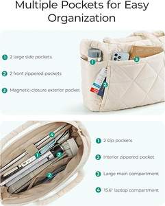 Bolso Tote para <span class=keywords><strong>Mujer</strong></span>, Bolso Tote Acolchado con Cremallera, Bolso de Hombro Grande Acolchado con Compartimentos para Viajes, Trabajo, Gimnasio - Product Image 5