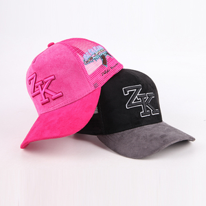 Casquette de camionneur en daim et maille brodée de haute qualité en gros, casquettes de camionneur à 5 panneaux avec logo personnalisé - Product Image 4