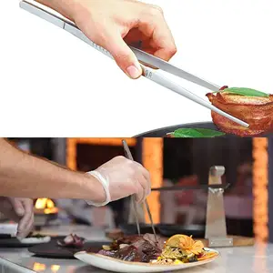 30cm 12inch Kitchen Tweezers Tongs Stainless Steel Long Chef Food Clip BBQ Meat Beef Tong Serrated Tips Kitchen Utensils Bar