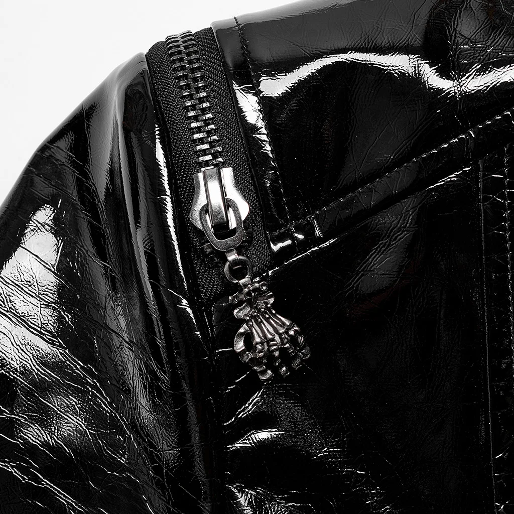 Punk Rave WY-1447DQ original design autumn winter fashion trending windproof warm black cool goth patent leather long coat